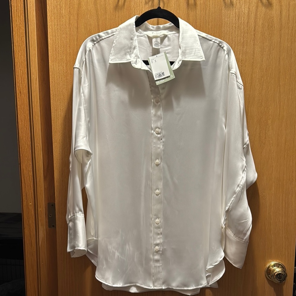 White Satin Button-Up Shirt